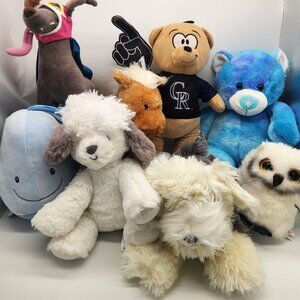 8 Pcs Varies Suffed Animal Plush Bear Dog Horse Owl Whale 6 to15 Inch VERY CLEAN